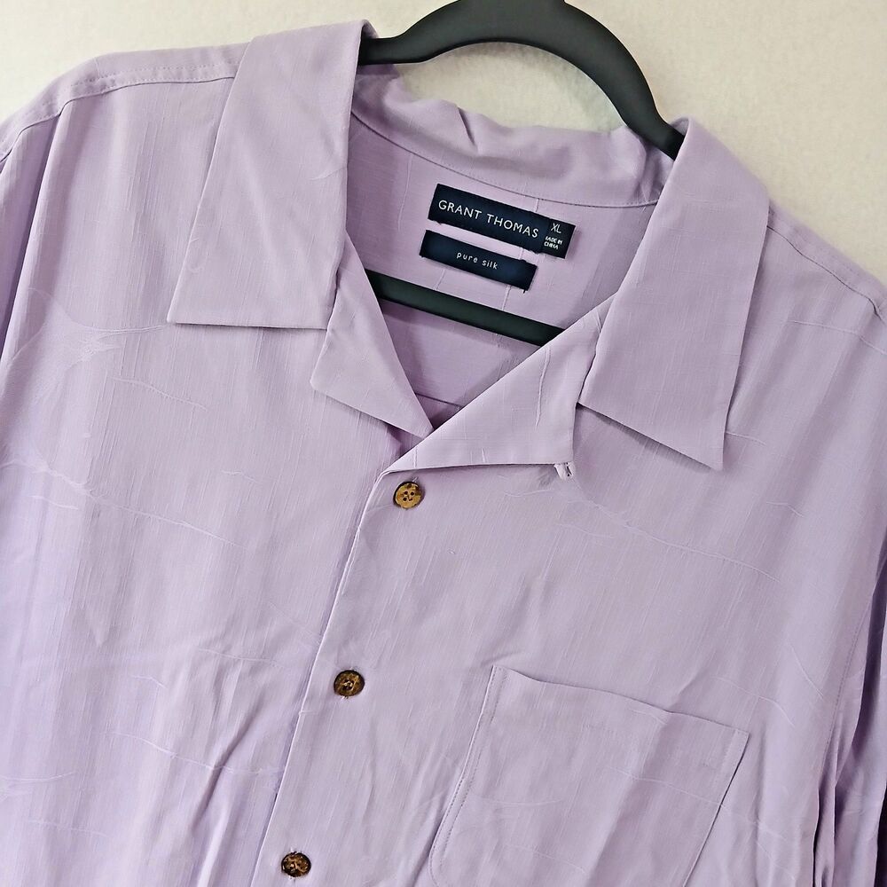 GRANT THOMAS Shirt XL Pure Silk Wooden Button Up Camp Short Sleeve Vacation #893
